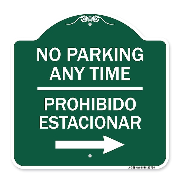 Signmission No Parking Anytime Prohibido Estacionar W/ Right Arrow Heavy-Gauge Alum, 18" x 18", GW-1818-23766 A-DES-GW-1818-23766 - main